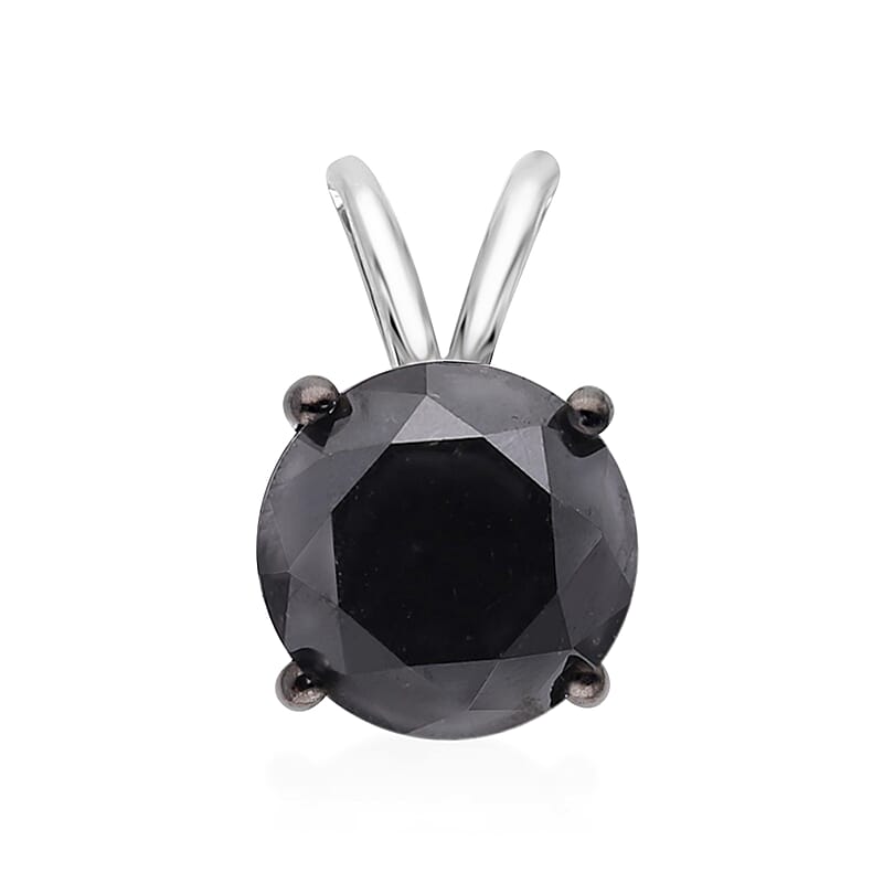 Luxoro Premium Black Diamond 3.00 ctw Solitaire Pendant in 10K White Gold