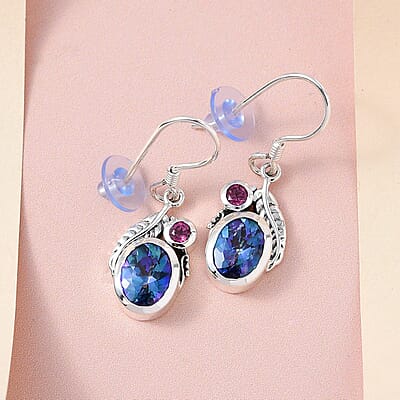 Artisan Crafted Brazilian Blue Petalite and Orissa Rhodolite Garnet Earrings in Sterling Silver 3.15 ctw