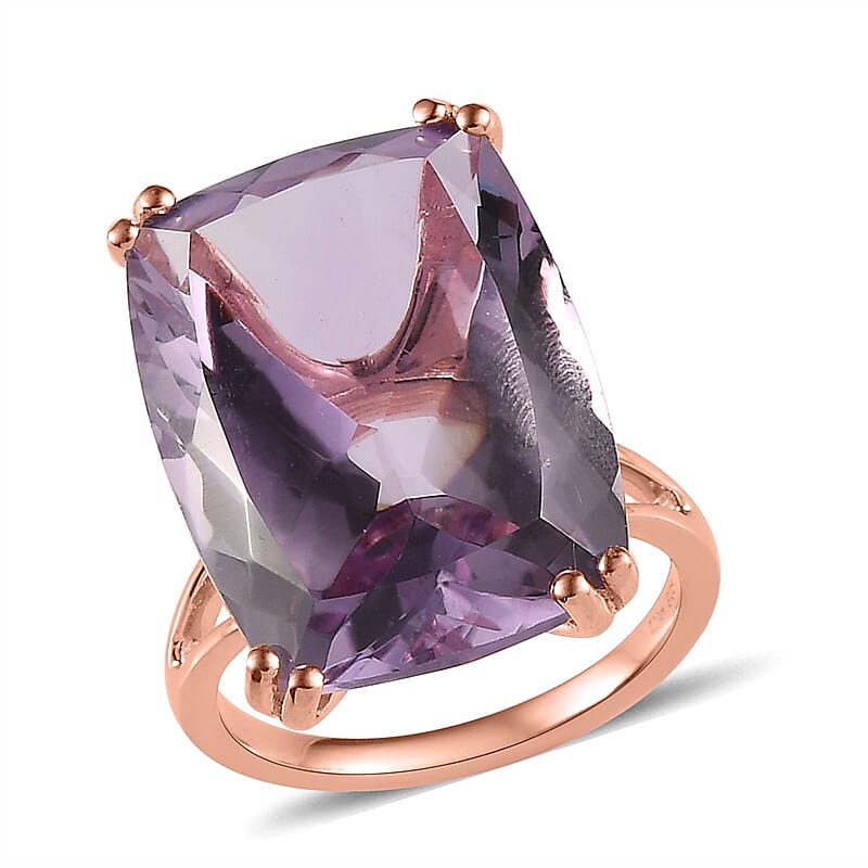 Rose De France Amethyst Solitaire Ring in Vermeil Rose Gold Over Sterling Silver (Size 10.0) 27.25 ctw