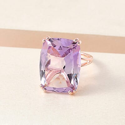 Rose De France Amethyst Solitaire Ring in Vermeil Rose Gold Over Sterling Silver (Size 10.0) 27.25 ctw