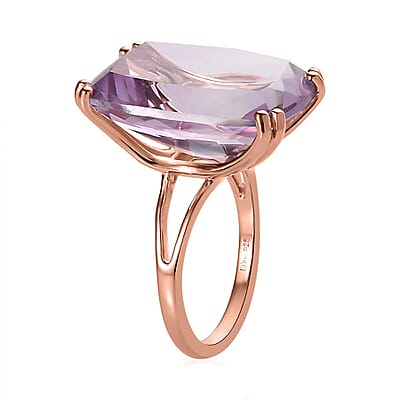Rose De France Amethyst Solitaire Ring in Vermeil Rose Gold Over Sterling Silver (Size 10.0) 27.25 ctw