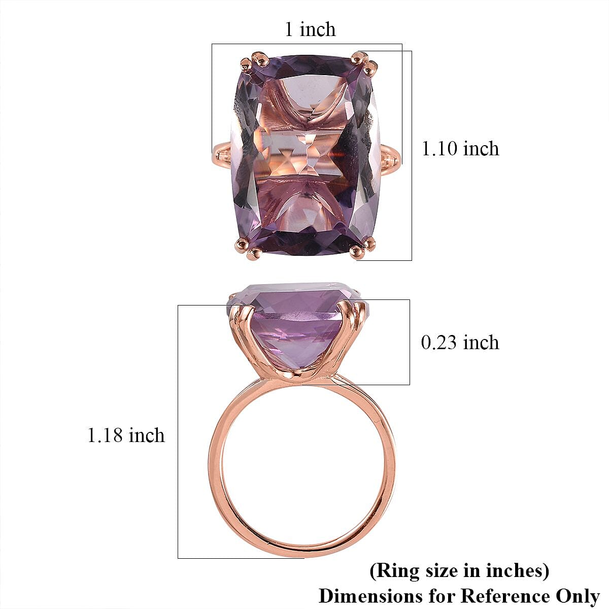 Rose De France Amethyst Solitaire Ring in Vermeil Rose Gold Over Sterling Silver (Size 10.0) 27.25 ctw