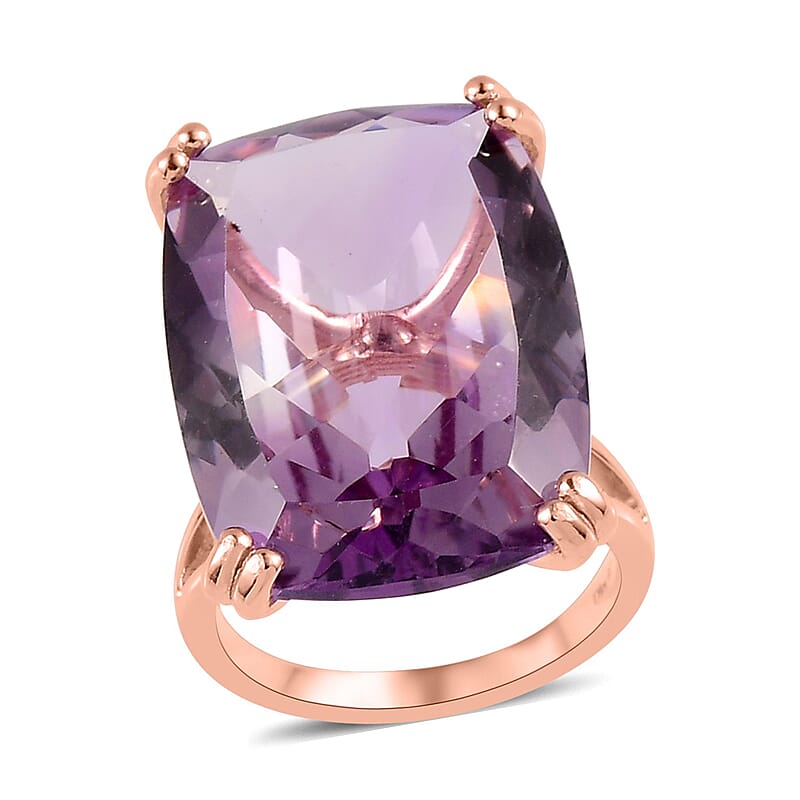 Rose De France Amethyst Solitaire Ring in Vermeil Rose Gold Over Sterling Silver (Size 8.0) 27.25 ctw