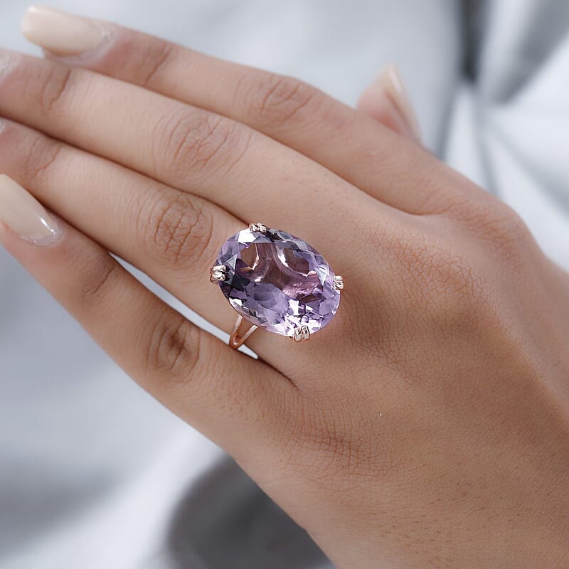 Rose De France Amethyst Solitaire Ring in Vermeil Rose Gold Over Sterling Silver (Size 8.0) 27.25 ctw