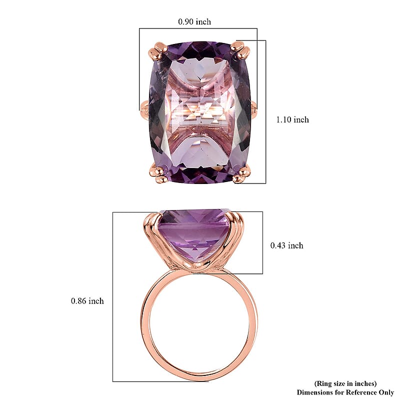 Rose De France Amethyst Solitaire Ring in Vermeil Rose Gold Over Sterling Silver (Size 8.0) 27.25 ctw