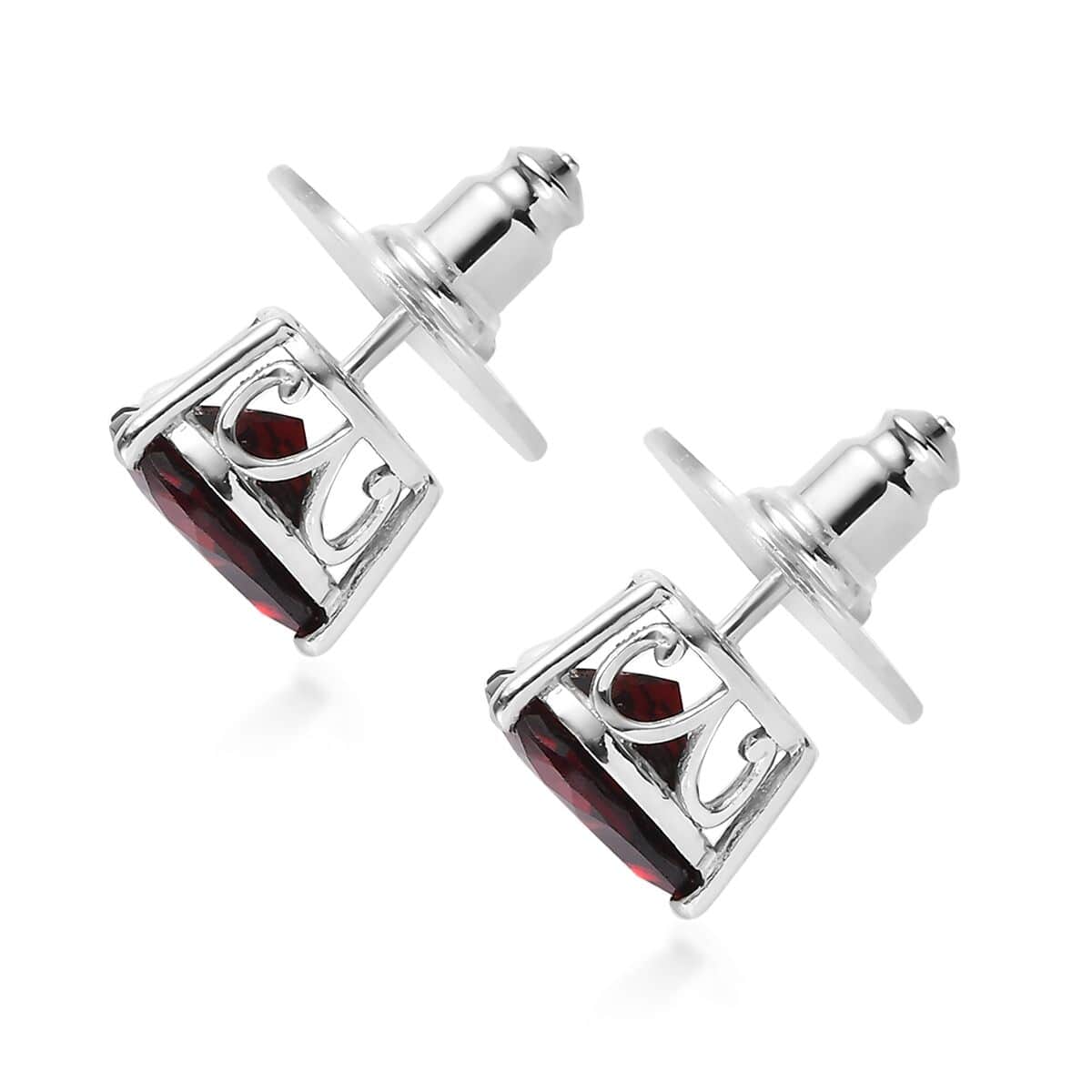 Mother’s Day Gift Mozambique Garnet Earrings in Sterling Silver, Heart Studs, Heart Earrings, Wedding Gifts 5.50 ctw image number 3