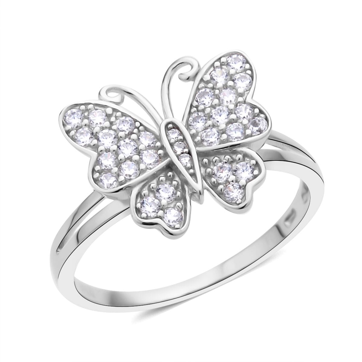 Simulated Diamond Butterfly Ring in Rhodium Over Sterling Silver 0.50 ctw image number 0