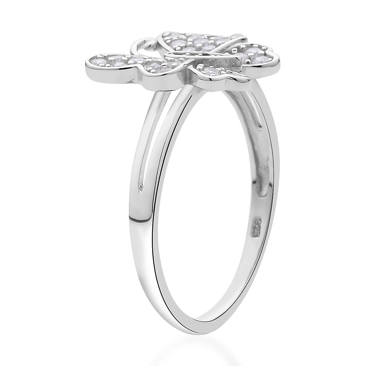 Simulated Diamond Butterfly Ring in Rhodium Over Sterling Silver (Size 10.0) 0.50 ctw