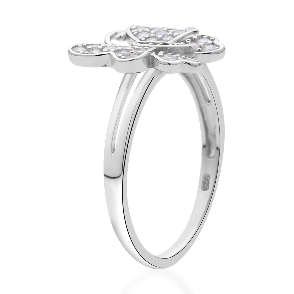 Simulated Diamond Butterfly Ring in Rhodium Over Sterling Silver 0.50 ctw image number 3