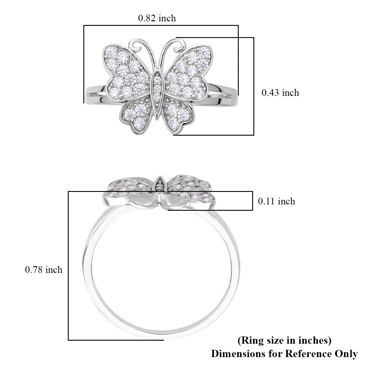 Simulated Diamond Butterfly Ring in Rhodium Over Sterling Silver 0.50 ctw image number 5