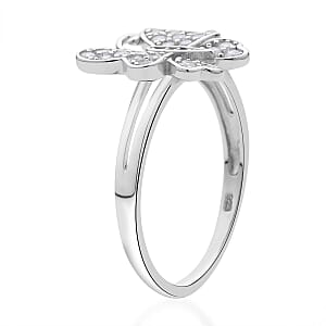 Simulated Diamond Butterfly Ring in Rhodium Over Sterling Silver (Size 7.0) 0.50 ctw