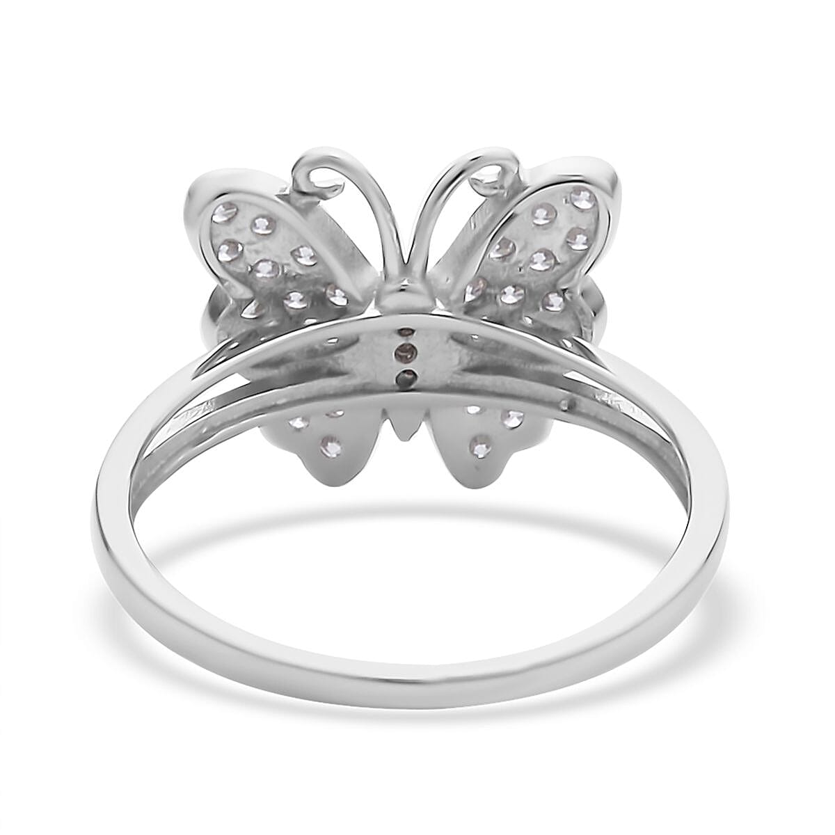 Simulated Diamond Butterfly Ring in Rhodium Over Sterling Silver (Size 7.0) 0.50 ctw image number 4
