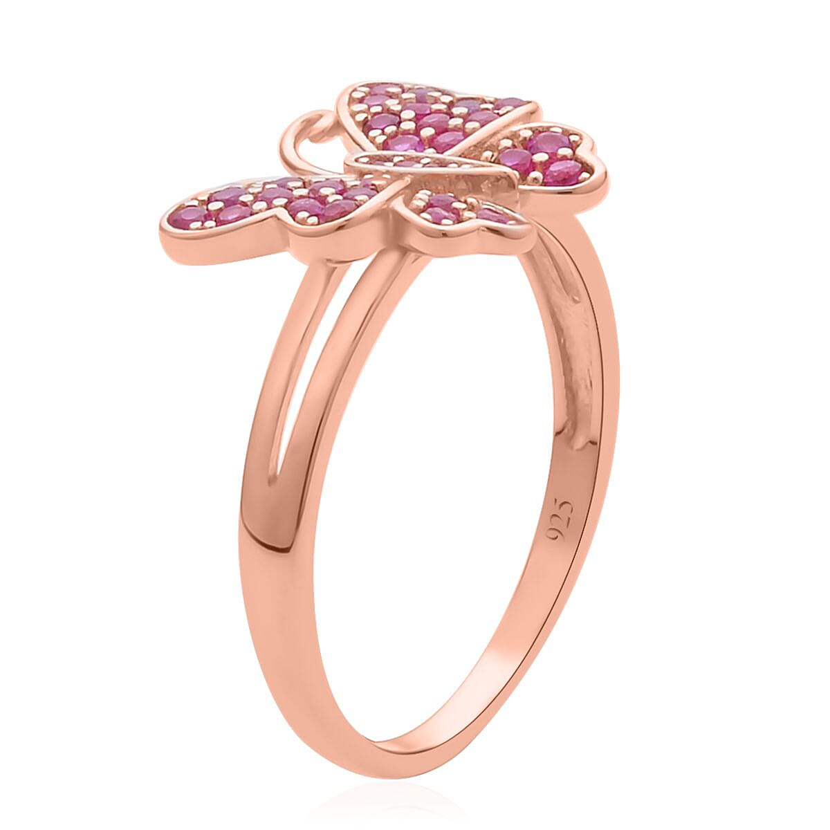 Simulated Ruby Color Diamond Butterfly Ring in 14K Rose Gold Over Sterling Silver (Size 7.0) 0.50 ctw image number 3