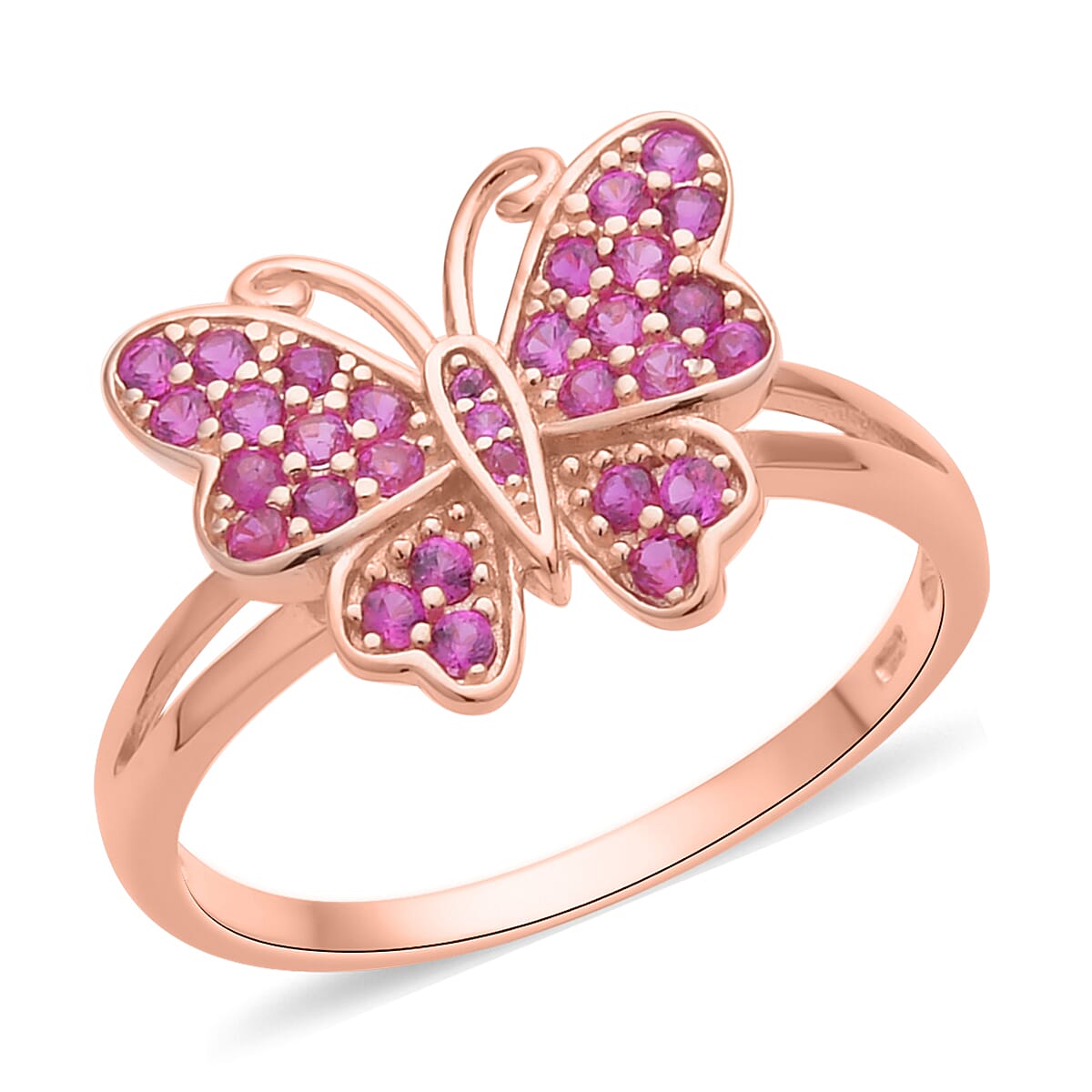 Simulated Ruby  Butterfly Ring in 14K Rose Gold Over Sterling Silver (Size 8.0) 0.50 ctw image number 0