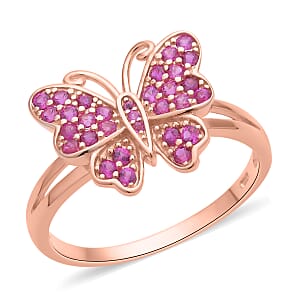 Simulated Ruby  Butterfly Ring in 14K Rose Gold Over Sterling Silver (Size 8.0) 0.50 ctw