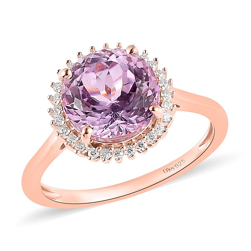Premium Martha Rocha Kunzite and Moissanite Halo Ring in Vermeil Rose Gold Over Sterling Silver (Size 10.0) 3.75 ctw