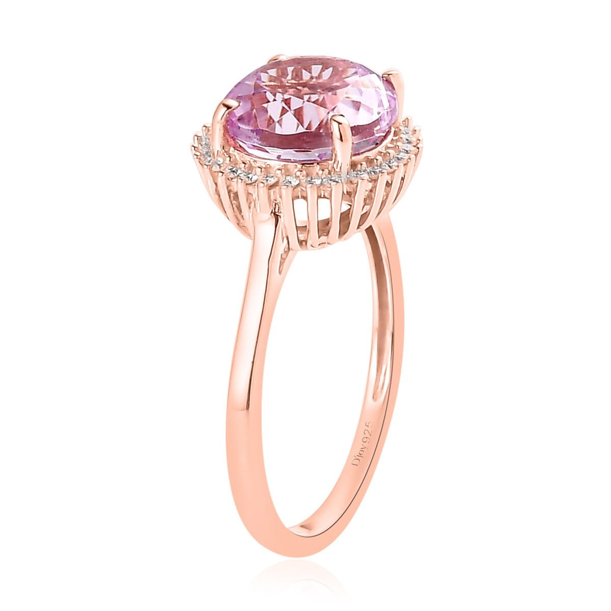 Premium Martha Rocha Kunzite and Moissanite Halo Ring in Vermeil Rose Gold Over Sterling Silver 3.75 ctw image number 3