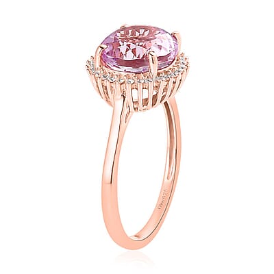 Premium Martha Rocha Kunzite and Moissanite Halo Ring in Vermeil Rose Gold Over Sterling Silver (Size 10.0) 3.75 ctw