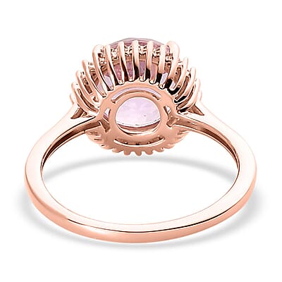 Premium Martha Rocha Kunzite and Moissanite Halo Ring in Vermeil Rose Gold Over Sterling Silver (Size 10.0) 3.75 ctw