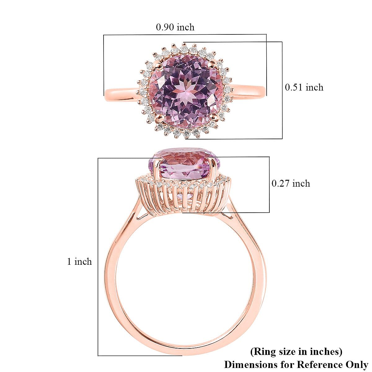 Premium Martha Rocha Kunzite and Moissanite Halo Ring in Vermeil Rose Gold Over Sterling Silver (Size 7.0) 3.75 ctw image number 5