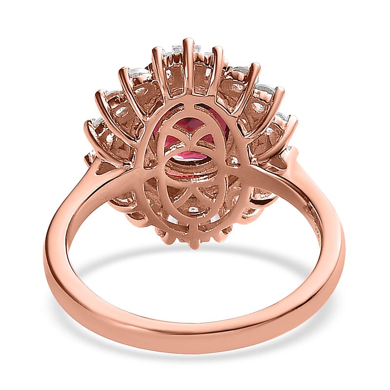 Tanzanian Wine Garnet and White Zircon Sunburst Ring in Vermeil Rose Gold Over Sterling Silver (Size 10.0) 3.60 ctw