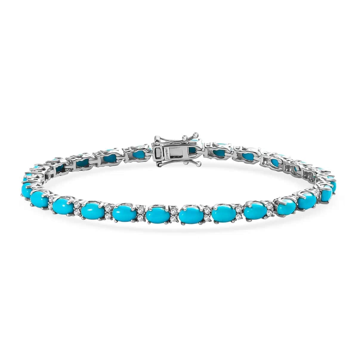 Premium American Natural Sleeping Beauty Turquoise and Natural White Zircon Tennis Bracelet in Platinum Over Sterling Silver (6.50 In) 9.70 Grams 10.25 ctw image number 0