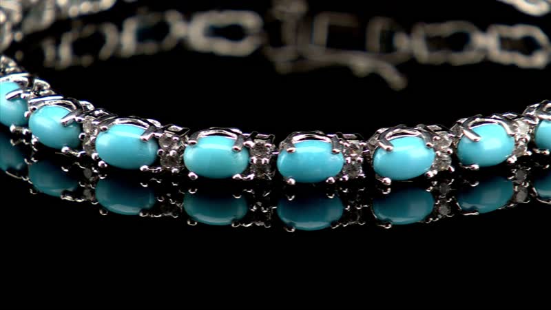 Premium American Natural Sleeping Beauty Turquoise and Natural White Zircon Tennis Bracelet in Platinum Over Sterling Silver (6.50 In) 9.70 Grams 10.25 ctw