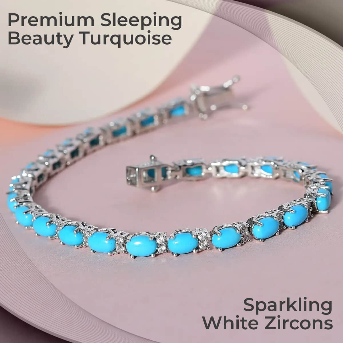 Premium American Natural Sleeping Beauty Turquoise and Natural White Zircon Tennis Bracelet in Platinum Over Sterling Silver (6.50 In) 9.70 Grams 10.25 ctw image number 1
