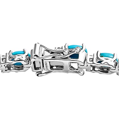 Premium Sleeping Beauty Turquoise Bracelet in Platinum Over Sterling Silver, White Zircon Tennis Bracelet, Silver Tennis (6.50 In) 10.25 ctw