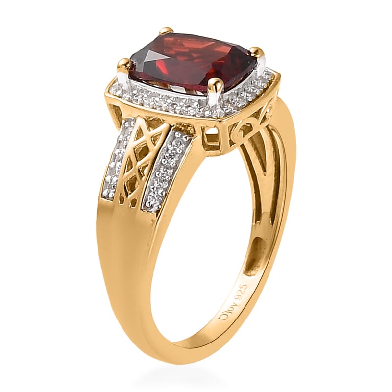 Mozambique Garnet and White Zircon Ring in Vermeil Yellow Gold Over Sterling Silver (Size 10.0) 2.75 ctw