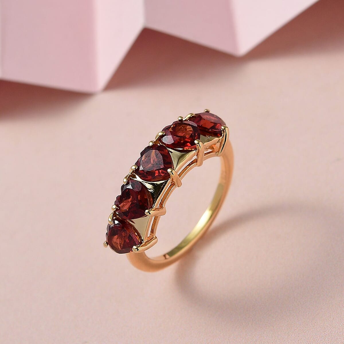 Mozambique Garnet 5 Stone Heart Shape Ring in Vermeil Yellow Gold Over Sterling Silver (Size 10.0) 3.00 ctw image number 1