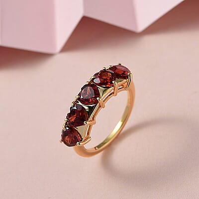 Mozambique Garnet 5 Stone Heart Shape Ring in Vermeil Yellow Gold Over Sterling Silver (Size 10.0) 3.00 ctw