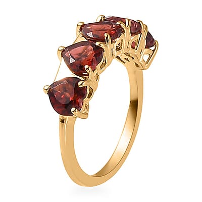 Mozambique Garnet 5 Stone Heart Shape Ring in Vermeil Yellow Gold Over Sterling Silver (Size 10.0) 3.00 ctw