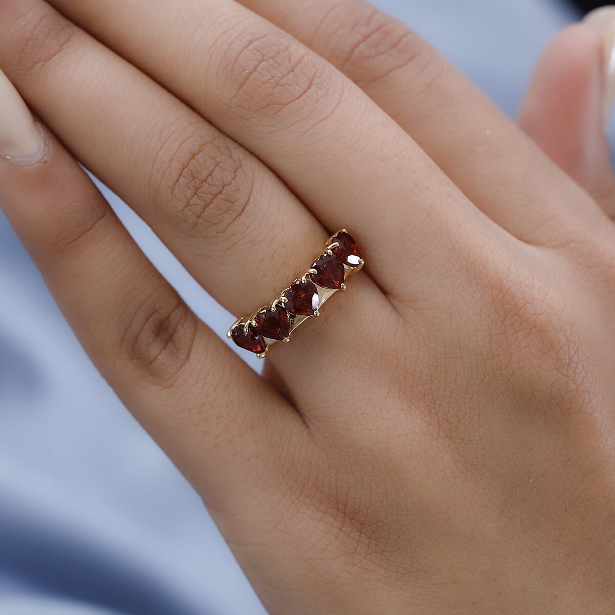 Mozambique Garnet 5 Stone Heart Shape Ring in Vermeil Yellow Gold Over Sterling Silver (Size 5.0) 3.00 ctw image number 2