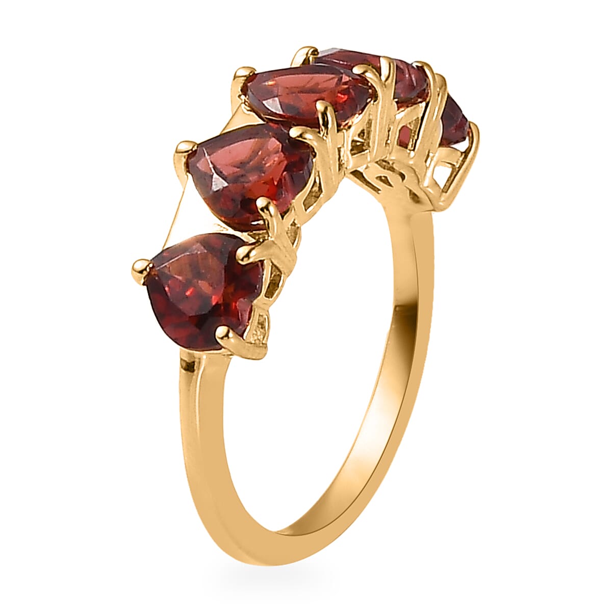 Mozambique Garnet 5 Stone Heart Shape Ring in Vermeil Yellow Gold Over Sterling Silver (Size 5.0) 3.00 ctw image number 3