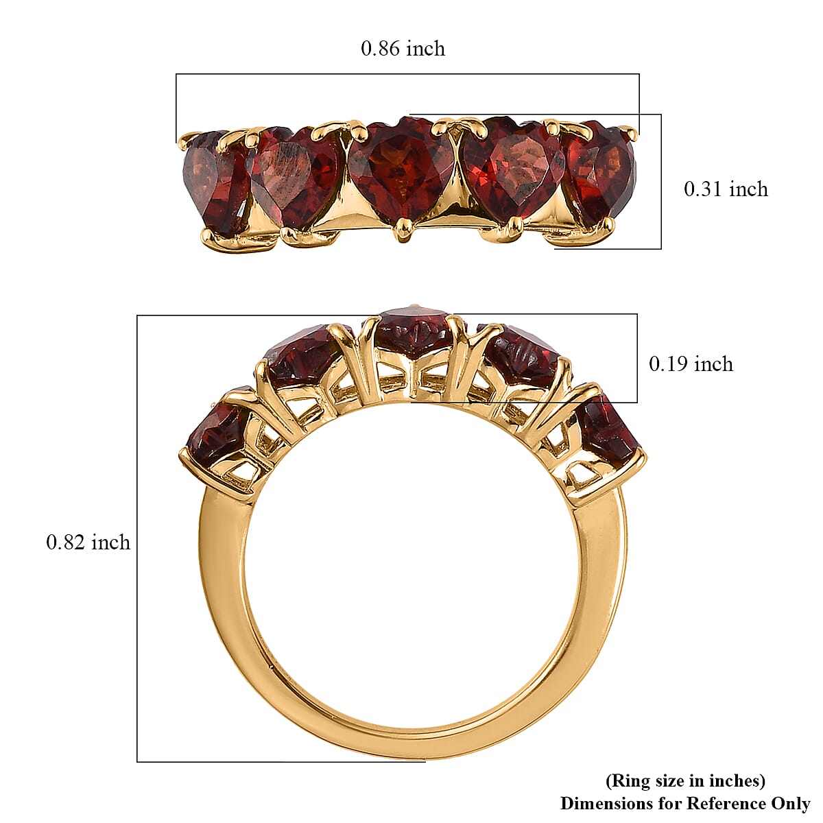 Mozambique Garnet 5 Stone Heart Shape Ring in Vermeil Yellow Gold Over Sterling Silver (Size 5.0) 3.00 ctw image number 5