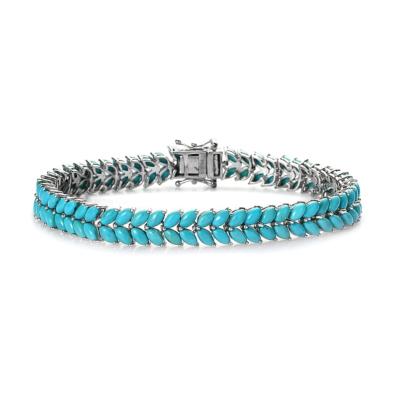 Sleeping Beauty Turquoise 14.85 ctw Two Row Bracelet in Platinum Over Sterling Silve (7.25 In) 