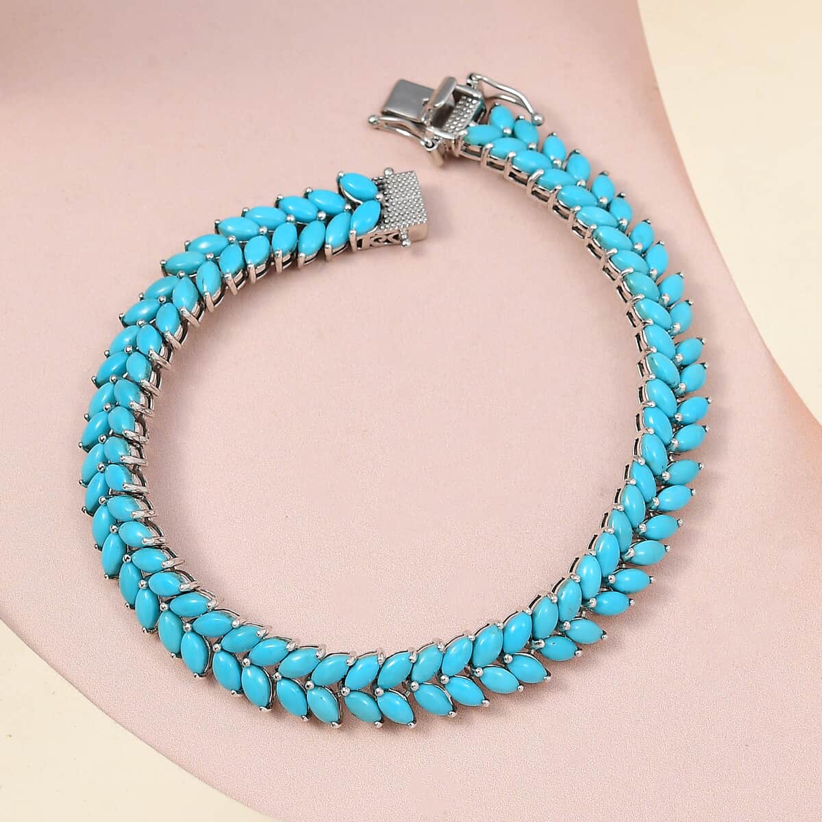 TLV American Natural Sleeping Beauty Turquoise Double Row Bracelet in Platinum Over Sterling Silver (8.00 In) (14.30 g) 16.50 ctw image number 1