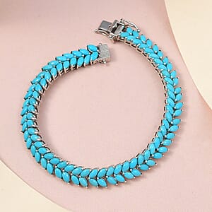 Sleeping Beauty Turquoise 14.85 ctw Two Row Bracelet in Platinum Over Sterling Silve (7.25 In) 