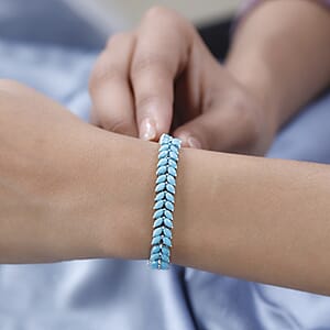 Sleeping Beauty Turquoise 14.85 ctw Two Row Bracelet in Platinum Over Sterling Silve (7.25 In) 