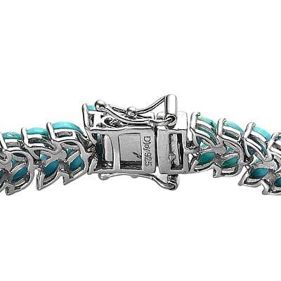 Sleeping Beauty Turquoise 14.85 ctw Two Row Bracelet in Platinum Over Sterling Silve (7.25 In) 