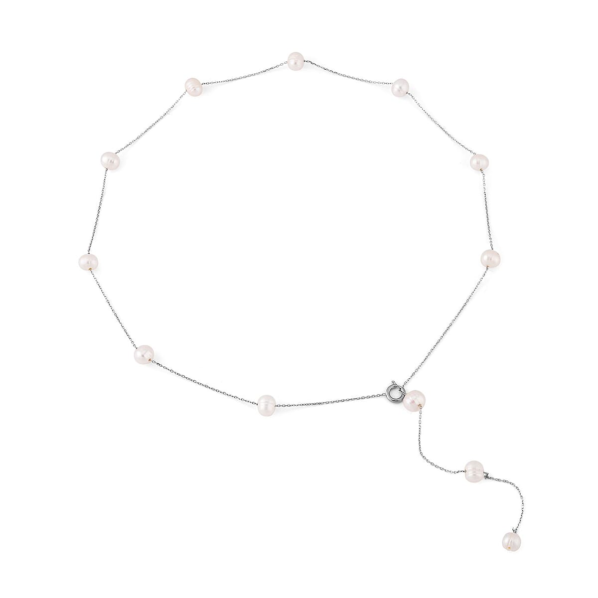 White Freshwater Pearl Lariat Necklace 26 Inches in Stainless Steel image number 2