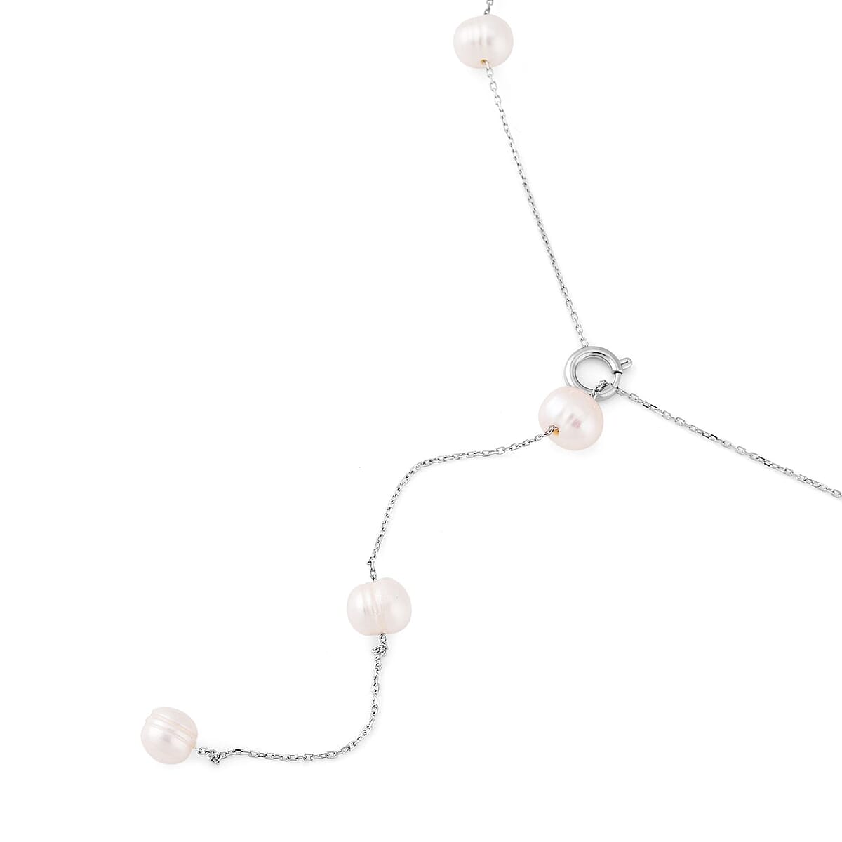 White Freshwater Pearl Lariat Necklace 26 Inches in Stainless Steel image number 3