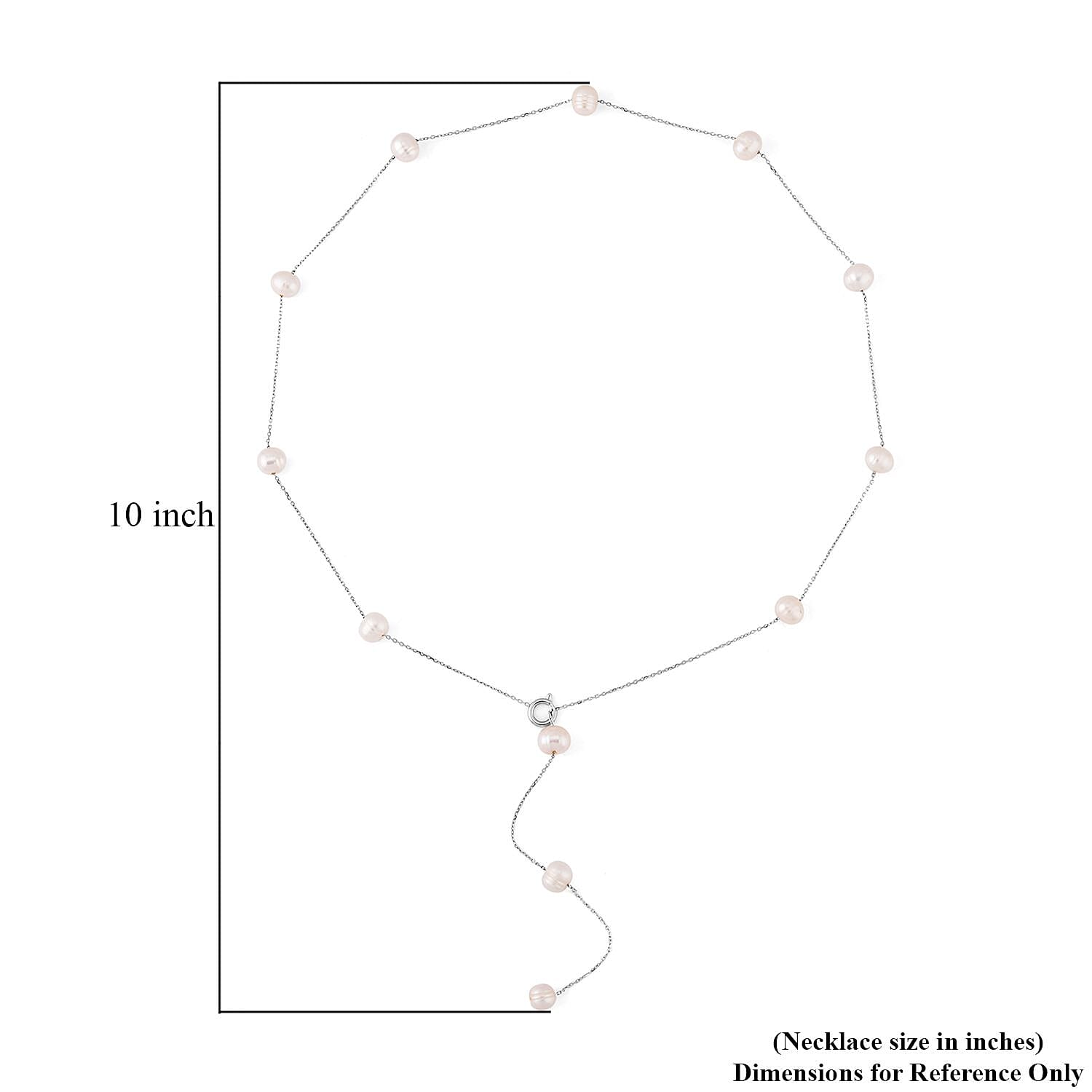 White Freshwater Pearl Lariat Necklace 26 Inches in Stainless Steel