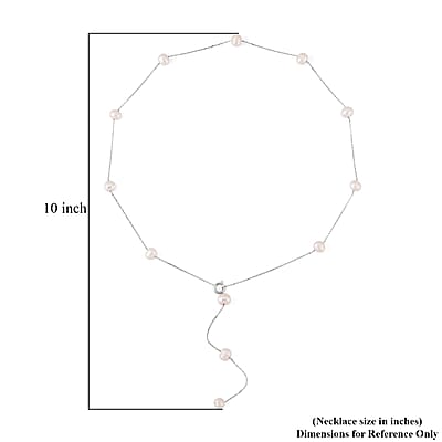 White Freshwater Pearl Lariat Necklace (26 Inches) in Stainless Steel | Tarnish-Free, Waterproof, Sweat Proof Jewelry