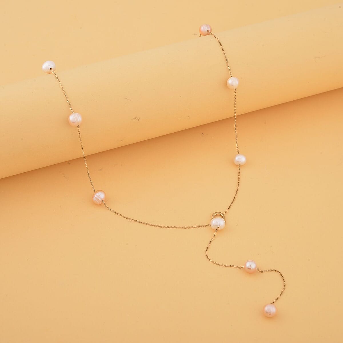 Multi Color Freshwater Pearl Lariat Necklace (26 Inches) in Stainless Steel , Tarnish-Free, Waterproof, Sweat Proof Jewelry image number 1