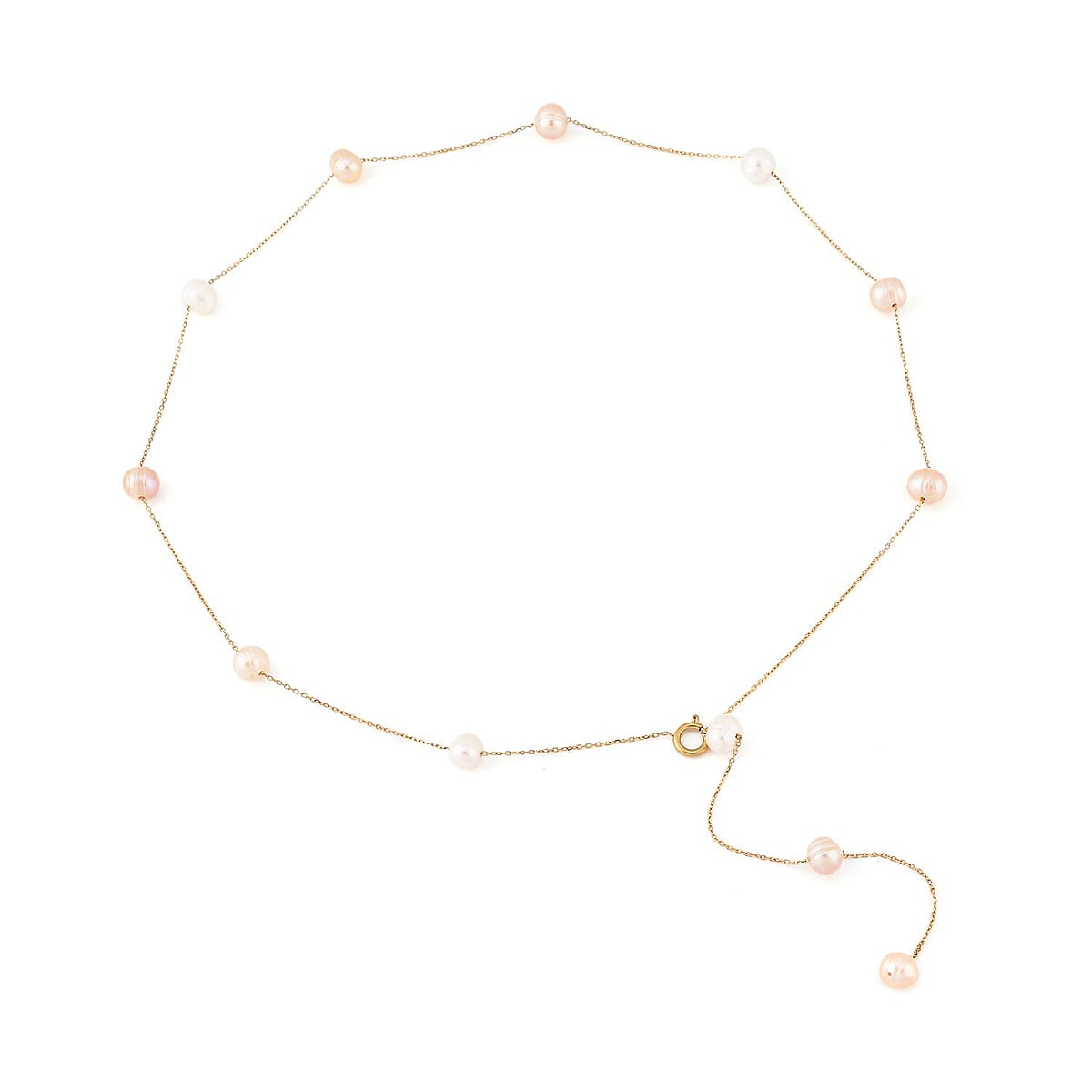 Multi Color Freshwater Pearl Lariat Necklace (26 Inches) in Stainless Steel , Tarnish-Free, Waterproof, Sweat Proof Jewelry image number 2