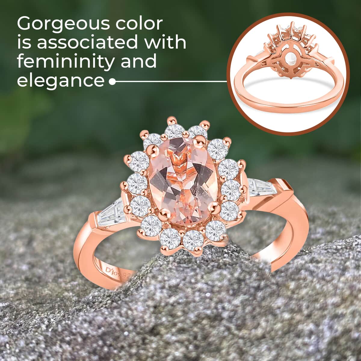 Marropino Morganite and Natural White Zircon Sunburst Ring in Vermeil Rose Gold Over Sterling Silver 1.35 ctw image number 3