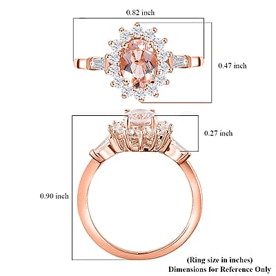 Premium Marropino Morganite Ring in Vermeil RG Over Sterling Silver, White Zircon Ring, Sunburst Ring, Wedding Ring, Engagement Ring, Promise Rings (Size 10) 1.35 ctw