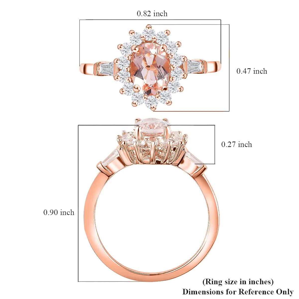 Premium Marropino Morganite Ring in Vermeil RG Over Sterling Silver, White Zircon Ring, Sunburst Ring, Wedding Ring, Engagement Ring, Promise Rings (Size 10) 1.35 ctw image number 6